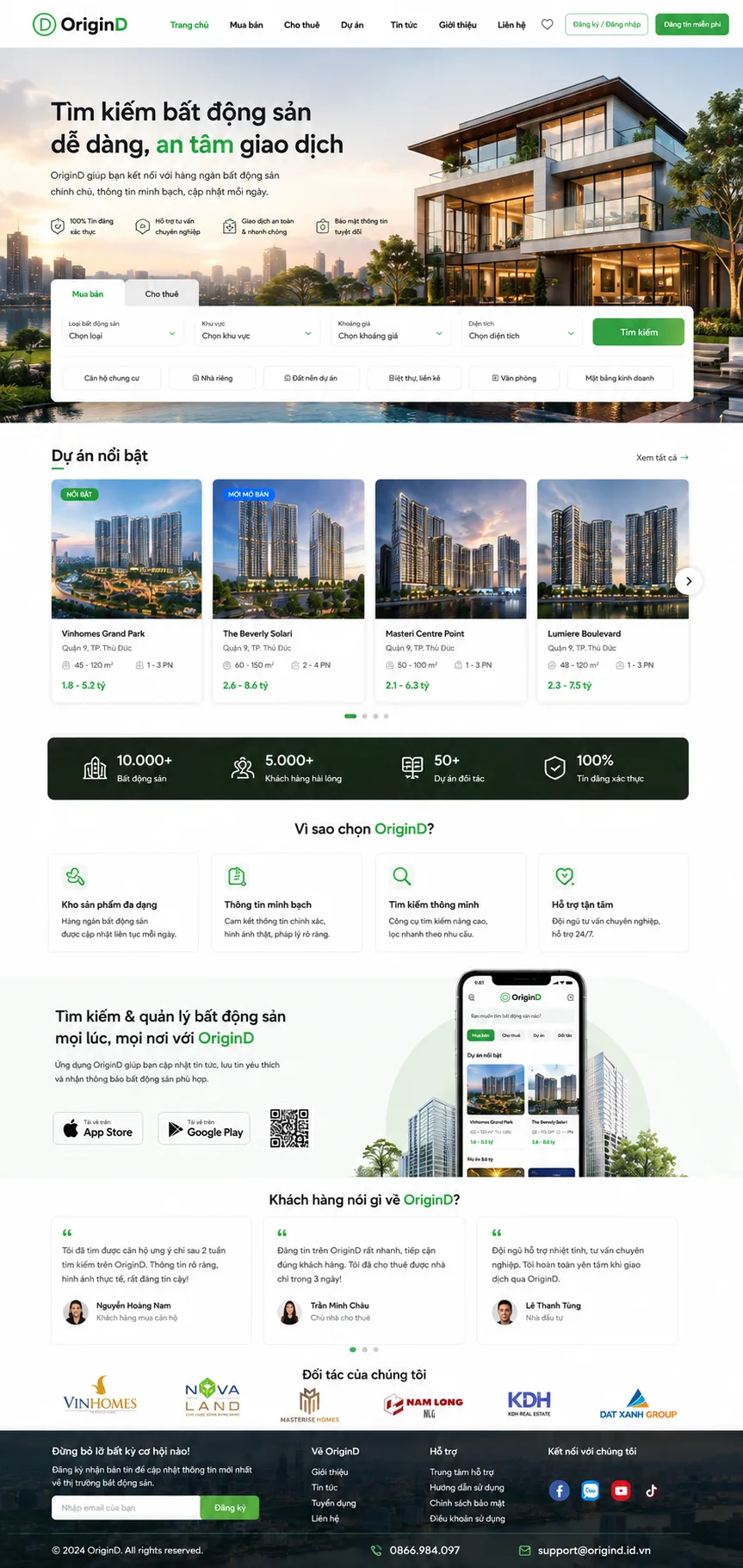 Mẫu thiết kế landing page tài chính đầu tư bất động sản - OriginD